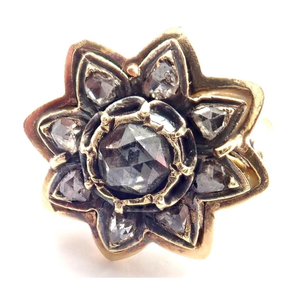 Antique! Imperial Russian Karl Faberge 18k 72 Yellow Gold Diamond Flower Ring
